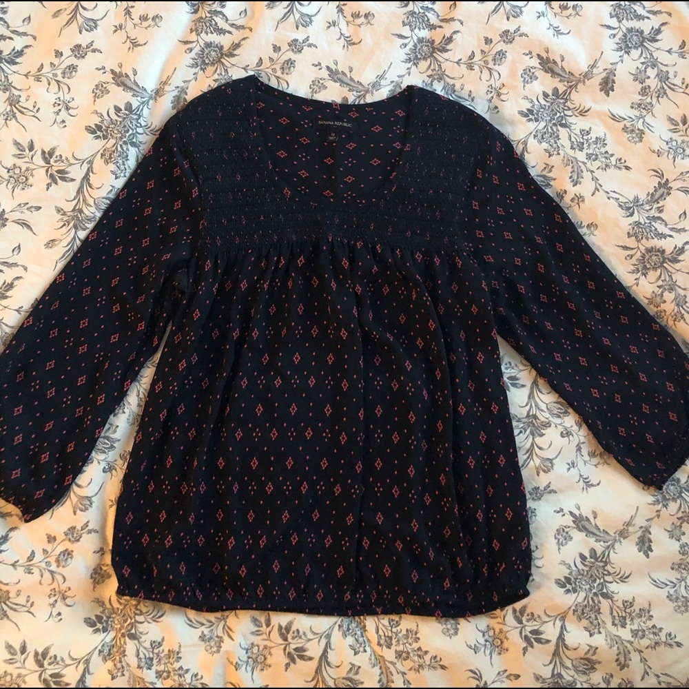 Banana Republic Navy & Pink Blouse 3/4 Sleeves